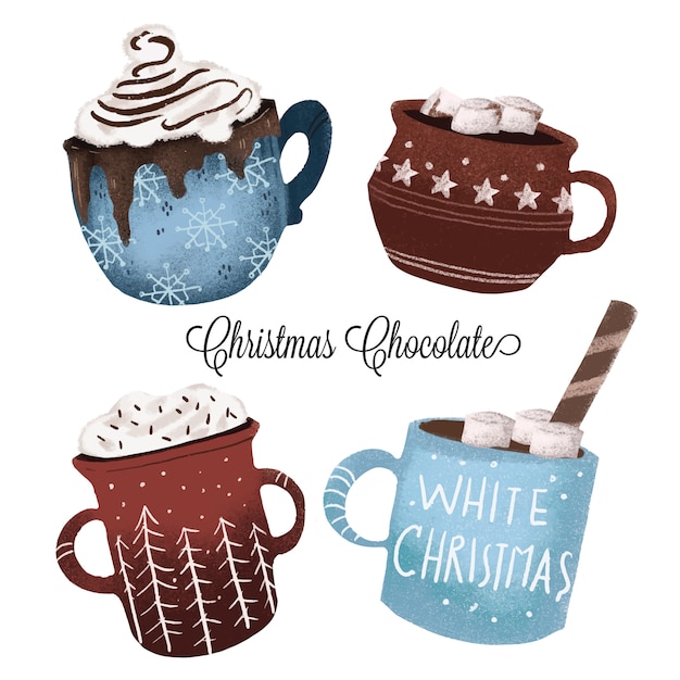 Tazze Di Natale.Tazze Di Cioccolato Di Natale Collezione Disegnata A Mano Vettore Premium
