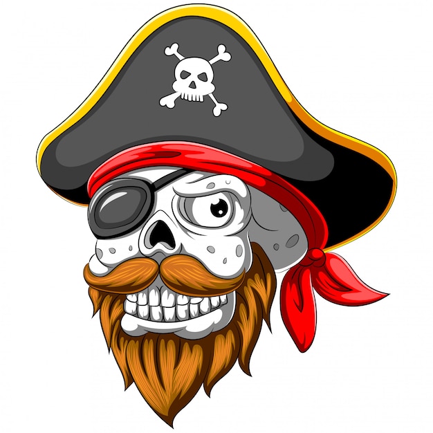 Teschio pirata con cappello e benda sull'occhio Vettore Premium