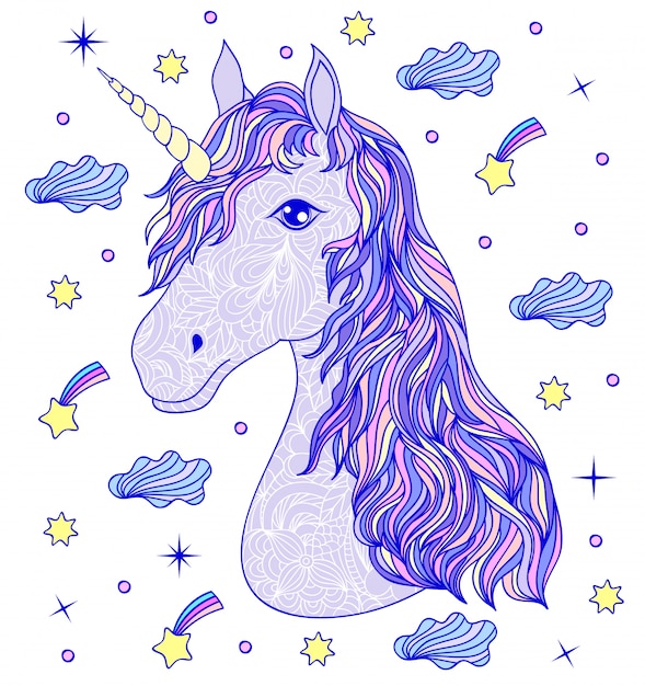 Testa Di Unicorno Disegnato A Mano Vettore Premium