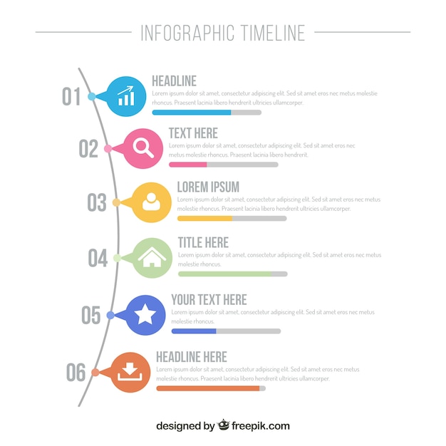 timeline infografica con icone colorate