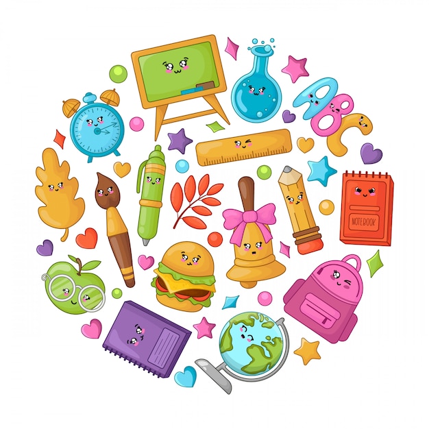 Torna a scuola accessori kawaii Vettore Premium
