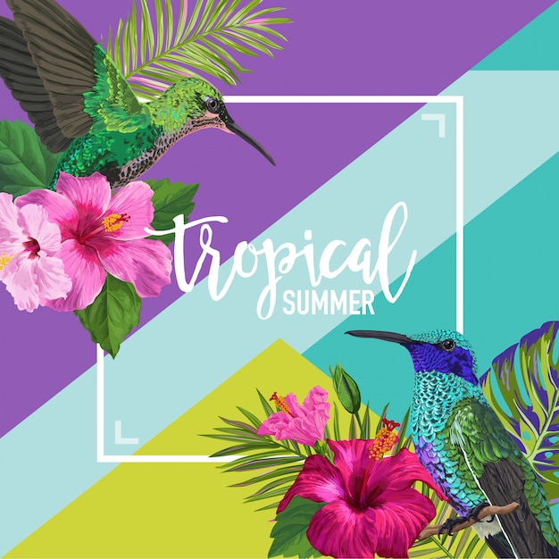 Tropical summer floral poster Vettore Premium
