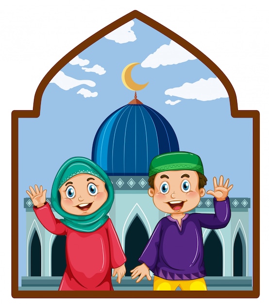 Una coppia di musulmani in moschea Vettore Gratis