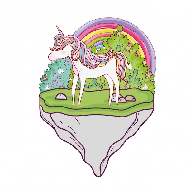 Unicorno Carino Con Arcobaleno Nel Paesaggio Scaricare