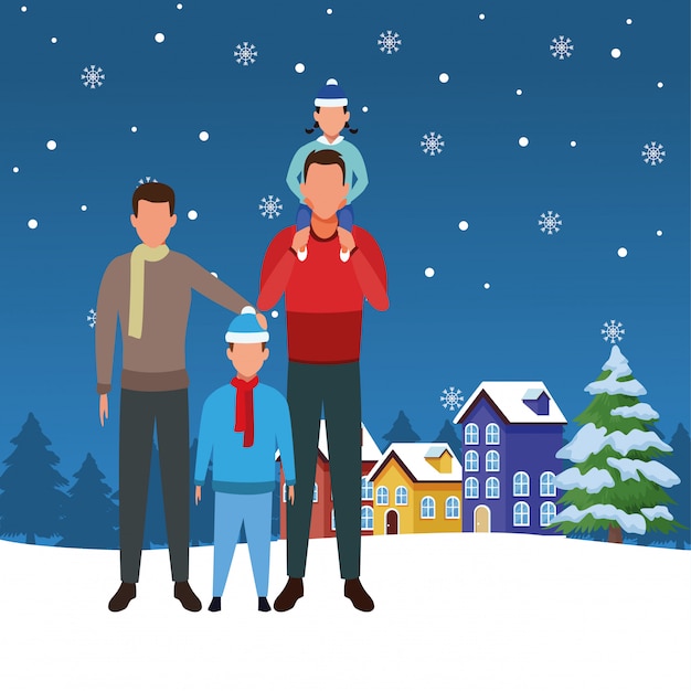Buon Natale Uomini.Uomini Dell Avatar Con I Bambini Illustrazione Di Buon Natale Vettore Premium
