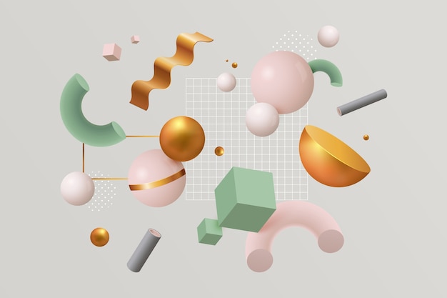 Varietà di forme geometriche colorate e grappolo di piccoli quadrati Vettore gratuito