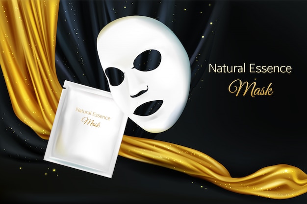 Vector 3d realistico mock up di maschera cosmetica facciale foglio bianco per le donne Vettore gratuito