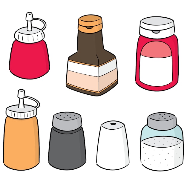 Vector set di bottiglie di condimento Vettore Premium