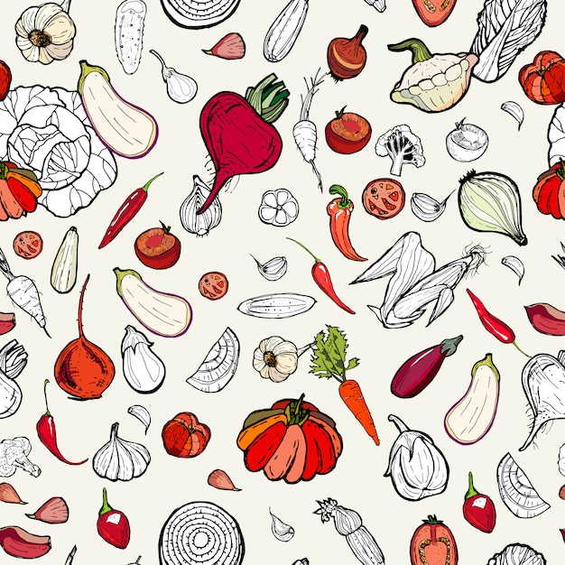 Verdure modello disegnato a mano. Vettore Premium