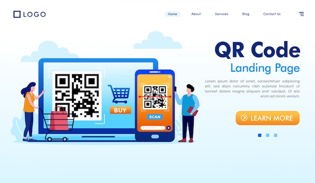 Vettore dell'illustrazione del sito web della pagina di atterraggio di codice qr Vettore Premium