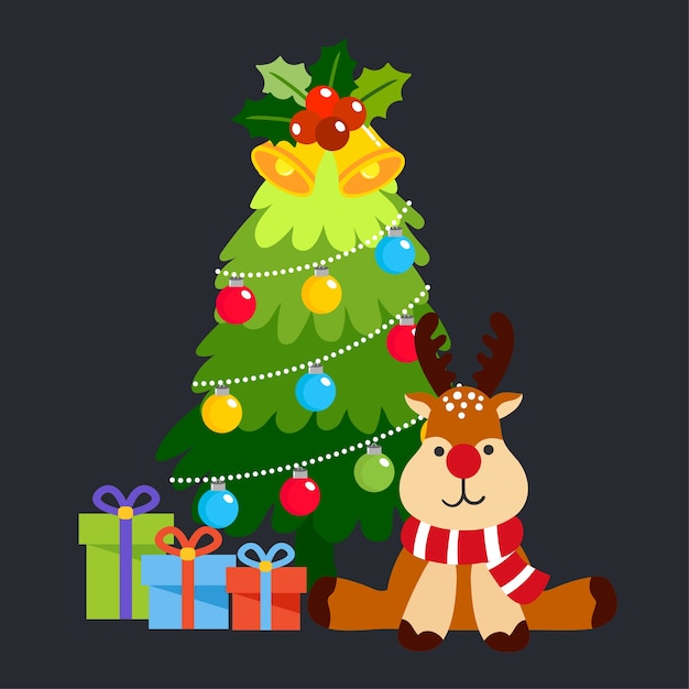 Immagini Natalizie Per Desktop Animate.Vettore Di Albero Di Natale Simpatico Cartone Animato Vettore Premium