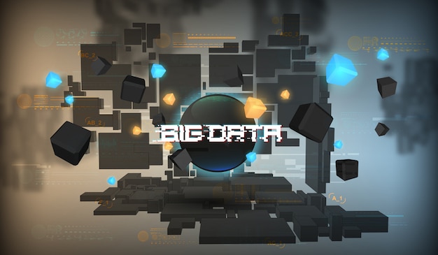 Visualizzazione astratta di big data. design estetico futuristico. sfondo di big data con elementi hud. Vettore Premium