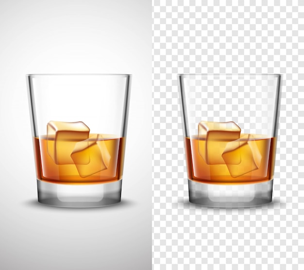 Whisky shots glassware bandiere realistiche trasparenti Vettore gratuito