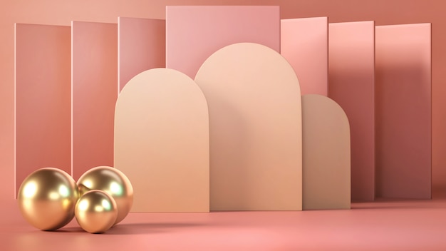3d geef van abstracte roze kleuren geometrische vorm, modern minimalistisch model voor podiumvertoning of showcase terug Premium Foto