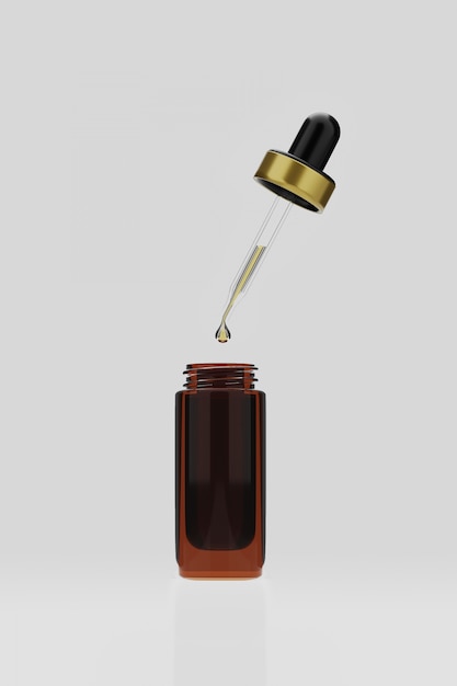 3d-rendering etherische oliën serum met water druppels in de fles op wit Premium Foto