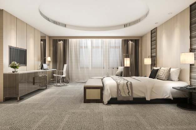 Inpakken Wat Plasticiteit 3d-rendering moderne luxe slaapkamer suite en badkamer | Premium Foto