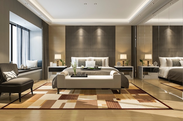 sjaal Ellendig biologisch 3d-rendering prachtige luxe slaapkamer suite in hotel met spiegelkast |  Premium Foto