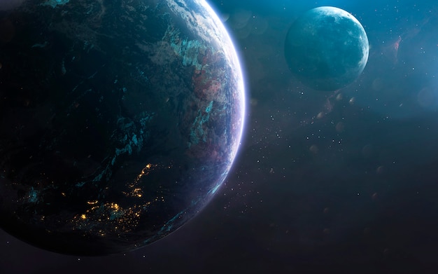 Aarde en maan, geweldig sciencefictionbehang, kosmisch landschap. Premium Foto