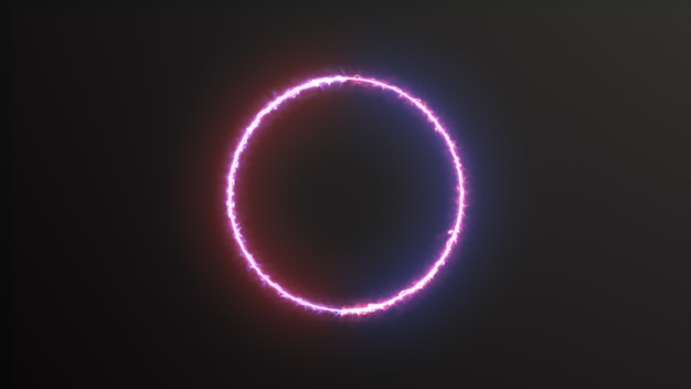 Abstracte achtergrond blauw rood spectrum fluorescerend licht met neon cirkel led animatie 3d-rendering Premium Foto