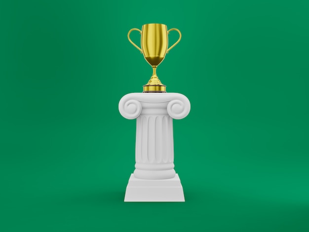 Abstracte Podiumkolom Met Een Gouden Trofee Op De Groene Achtergrond