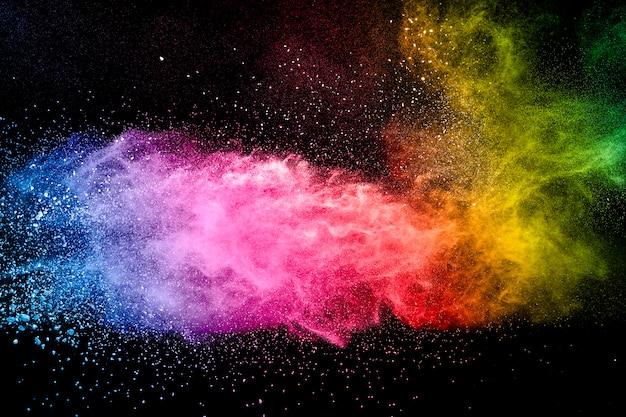 Abstracte veelkleurige poeder explosie zwarte achtergrond. Premium Foto