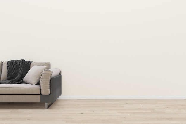 opstelling magneet elektrode Beige muur bruine sofa houten vloer interieur woonkamer achtergrond |  Premium Foto