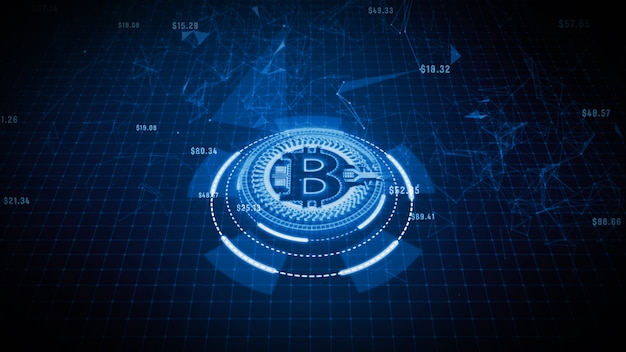 Bitcoin valutateken in digitale cyberspace, bedrijfs en technologie netwerkconcept. Premium Foto