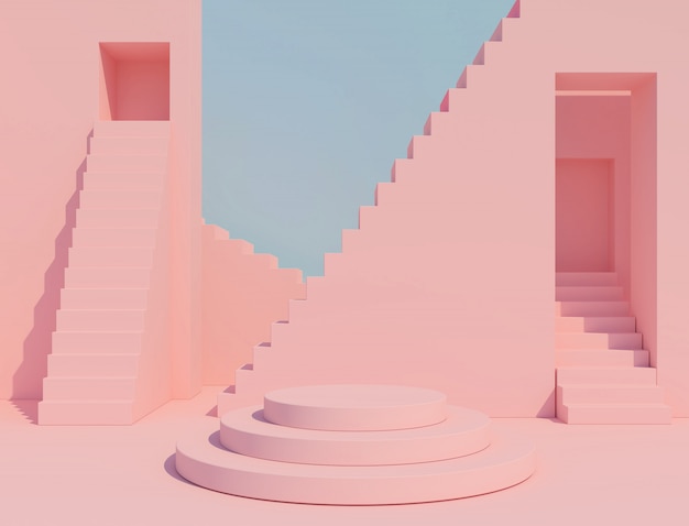 De abstracte geometrische minimale scène van de vormpastelkleur, ontwerp voor 3d schoonheidsmiddel of productvertoningpodium geeft terug. Premium Foto