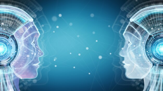 Digitale kunstmatige intelligentie cyborg interface 3d-rendering Premium Foto
