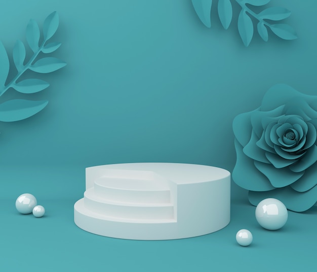 Display voor cosmetische productpresentatie. lege showcase, het 3d bloemdocument illustratie teruggeven. Premium Foto