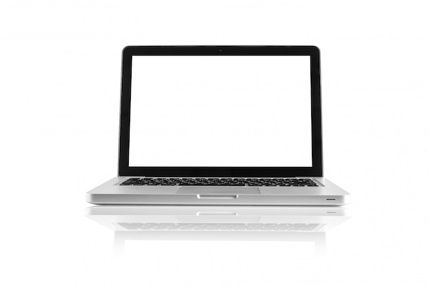 Geïsoleerde computerdesktop op witte achtergrond Premium Foto