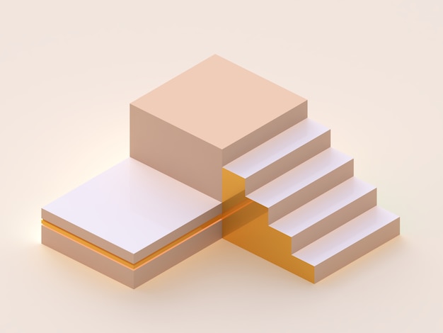 Groep van platforms en trappen. scène met geometrische vormen. isometrisch perspectief. minimale 3d-weergave Premium Foto