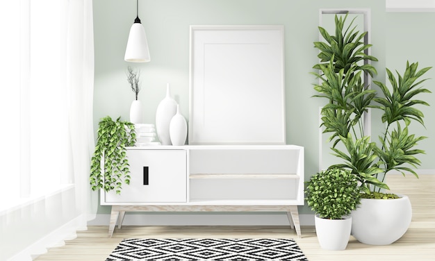 Kabinet houten minimaal japans ontwerp op kamer modern zen design. 3d-rendering Premium Foto