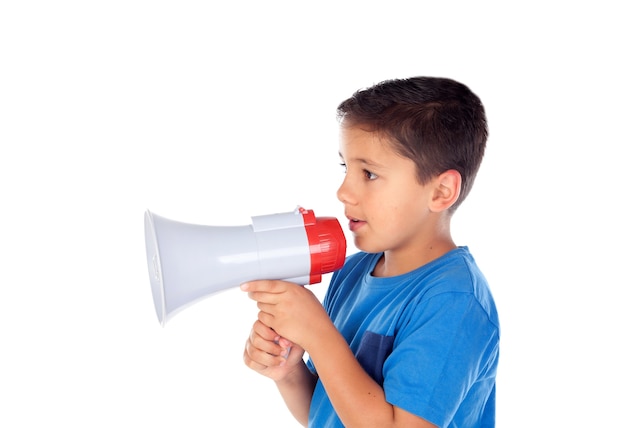 skelet Tegenstrijdigheid trompet Kind dat door een megafoon schreeuwt | Premium Foto
