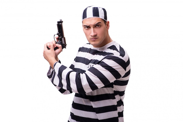 Mensengevangene met kanon op wit wordt geïsoleerd dat Premium Foto