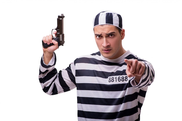 Mensengevangene met kanon op wit wordt geïsoleerd dat Premium Foto
