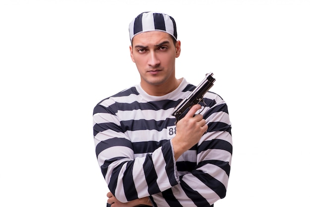 Mensengevangene met kanon op wit wordt geïsoleerd dat Premium Foto