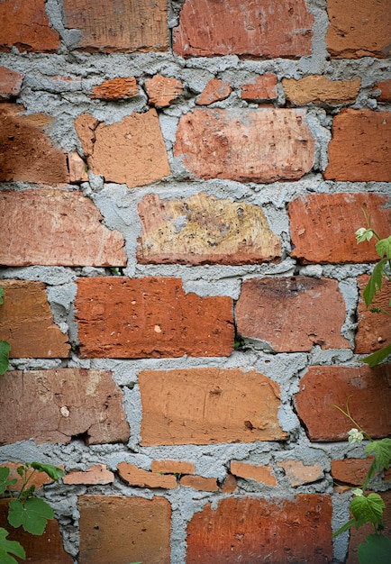 Oude rode baksteen met betonnen muur textuur Gratis Foto