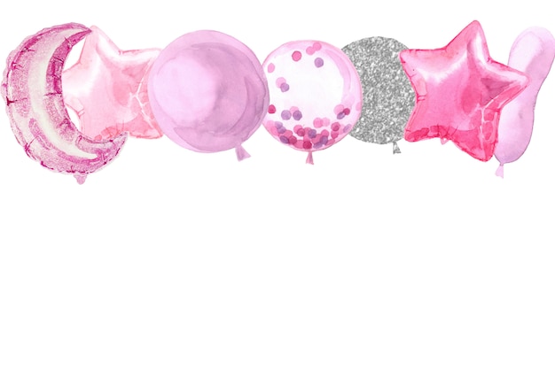 Partij aquarel grens met folie ster ballonnen Premium Foto