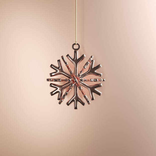 Rose gold sneeuwvlok siert kerstmis bal op gouden achtergrond. minimaal idee voor kerstconcept. Premium Foto