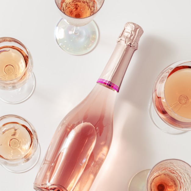 telegram Christus Potentieel Roséwijn assortiment in kristallen glazen, fles rosé champagne mousserende  wijn | Premium Foto
