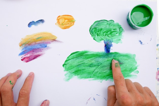 Verwonderend Schilderen met hand en kleurrijke verven kinderen ontwikkeling MZ-03