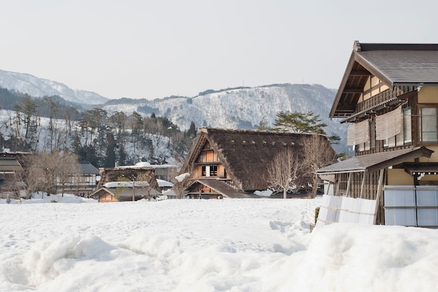 Shirakawago, historisch winterdorp in japan. Premium Foto