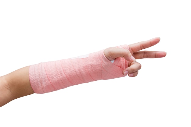 Spalk, gebroken been, gebroken hand isoleren op witte achtergrond