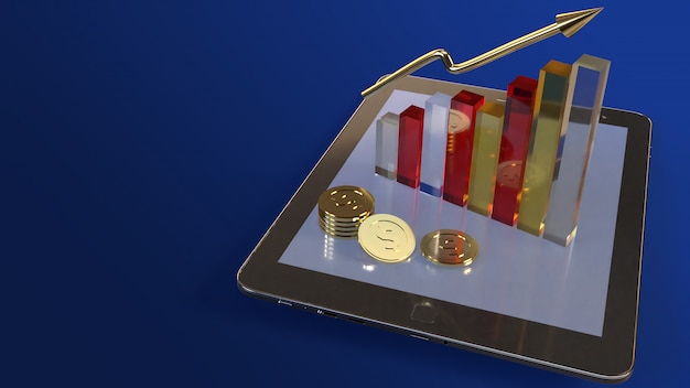 Tablet en grafiek 3d-rendering voor zakelijke inhoud. Premium Foto