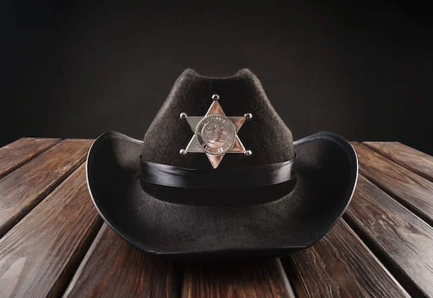 Commissie Arctic Algebra Texas politie sheriff's hoed in westerse stijl en revolver | Premium Foto