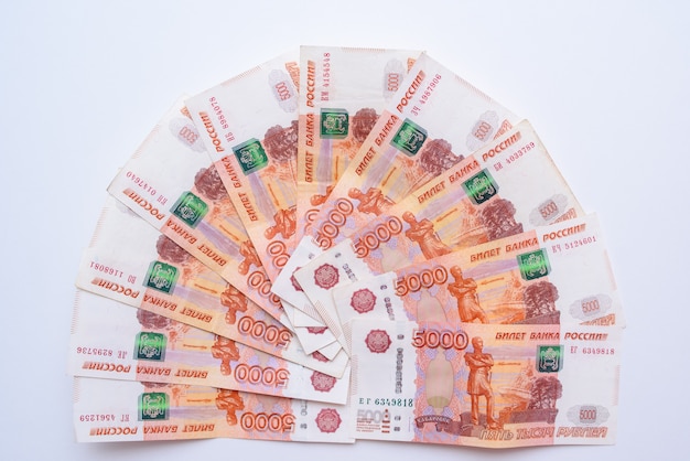 Drie Russische Bankbiljetten En Eurobankbiljetten Stockfoto