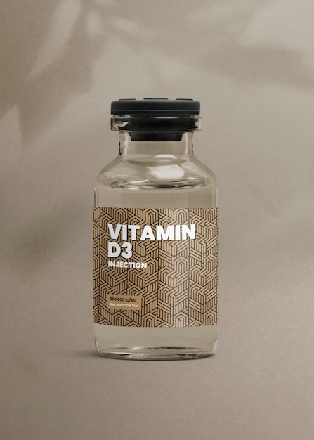 evenwichtig spiegel oven Vitamine d3 glazen injectieflacon met luxe etiket voor de verpakking van  gezondheids- en welzijnsproducten | Gratis Foto