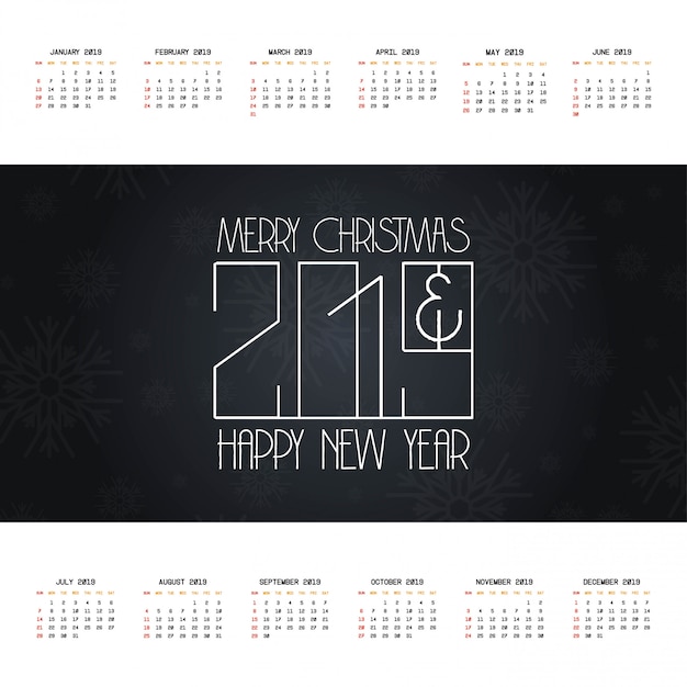 2019 kerstmis kalender ontwerp vector Gratis Vector