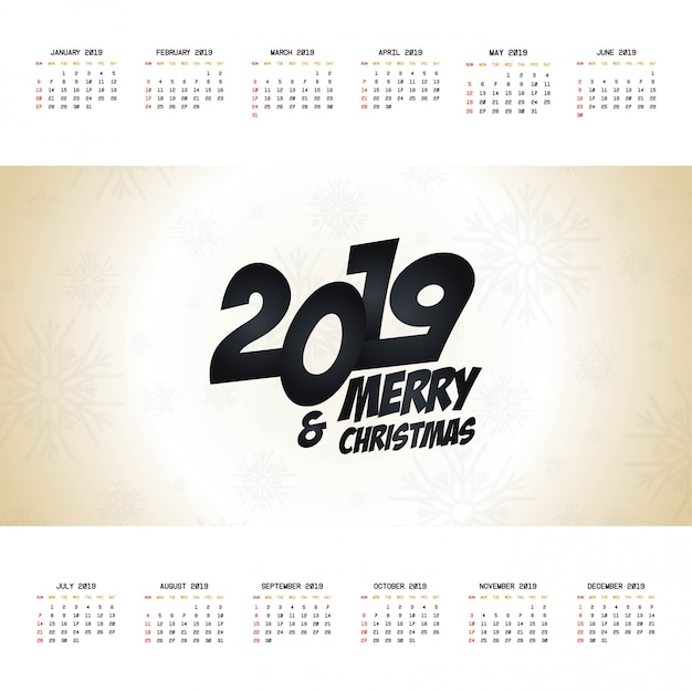 2019 kerstmis kalender ontwerp vector Gratis Vector